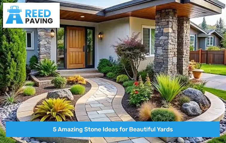 Rock garden with stone pavers and landscaping elements