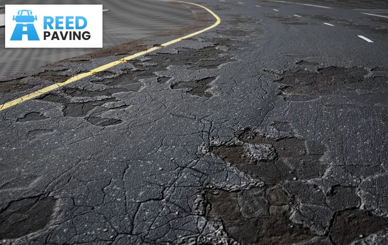 Cracked asphalt showing signs of wear and tear